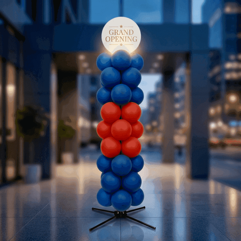 Columna de globos PilaMania con un cartel publicitario - configuración premium