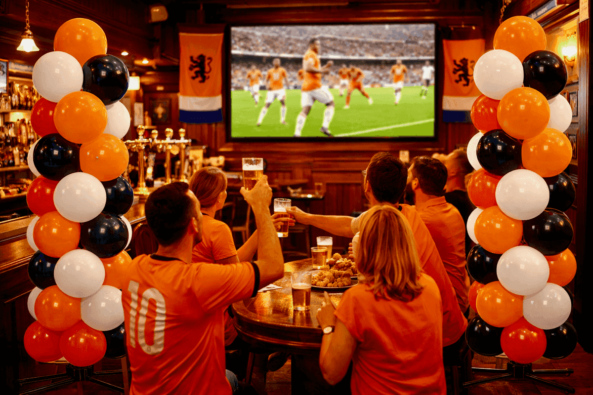 Pilares de globos en colores del equipo para decoración de hostelería