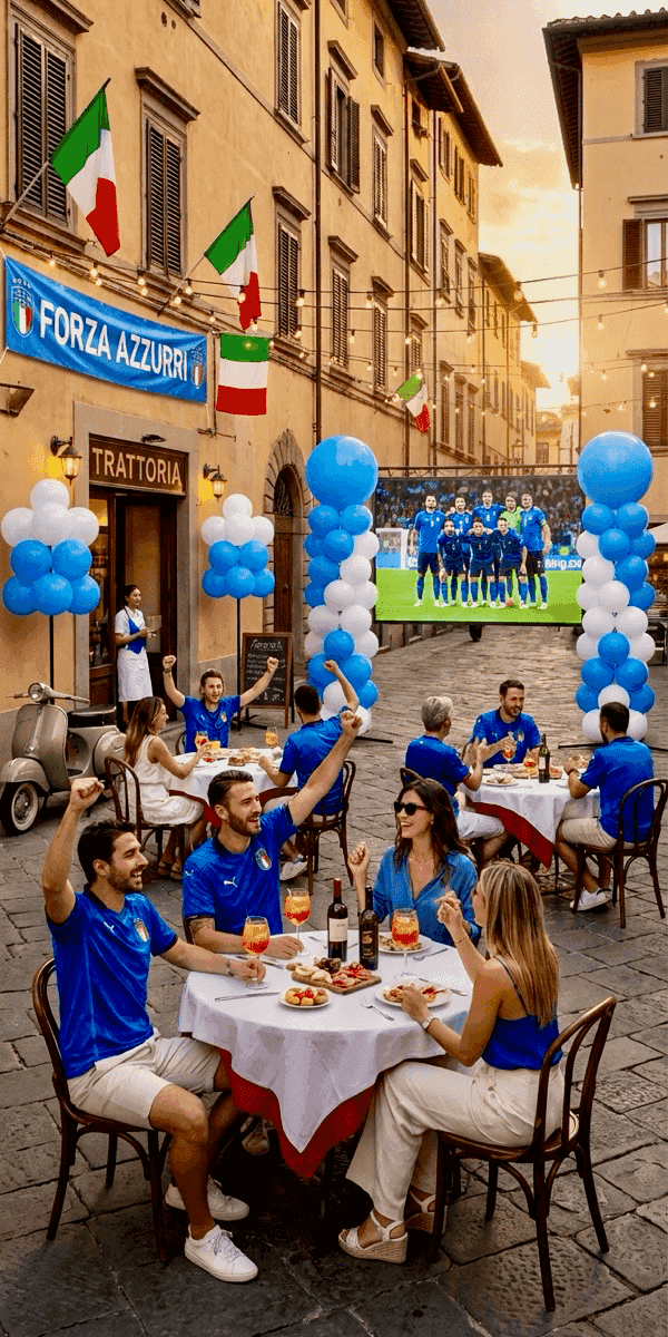 Pilar de globos en colores del equipo con iluminación ambiental para evento de fútbol