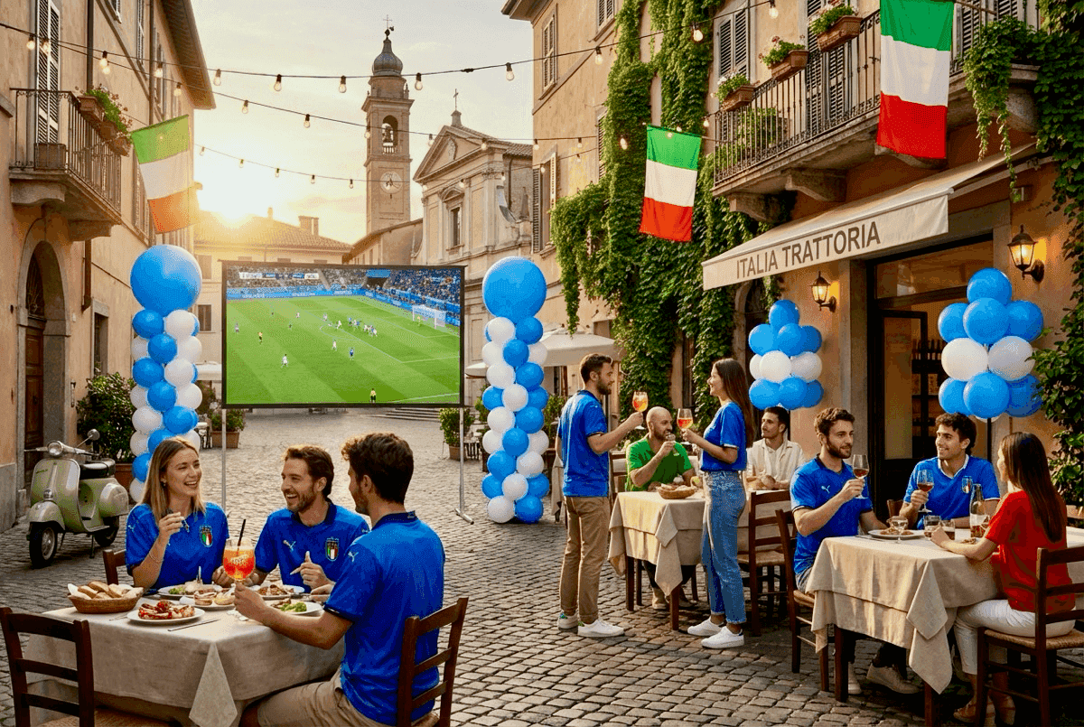 Decoración atmosférica con globos durante partido de fútbol