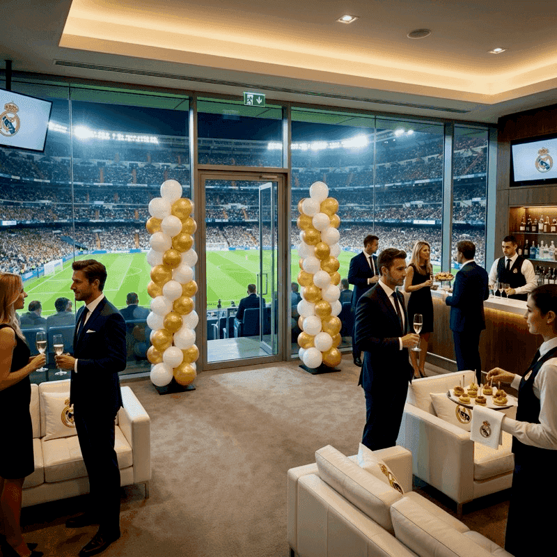 Composición artística de globos para evento de fútbol