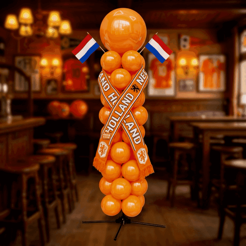 Pilares de globos en colores del club con efecto bufanda