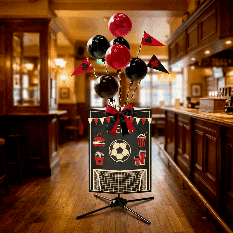 Elegante fuente de globos como indicador de menú en hostelería