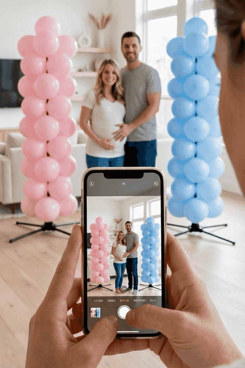 Preciosa foto digna de Instagram de gender reveal con decoración de globos