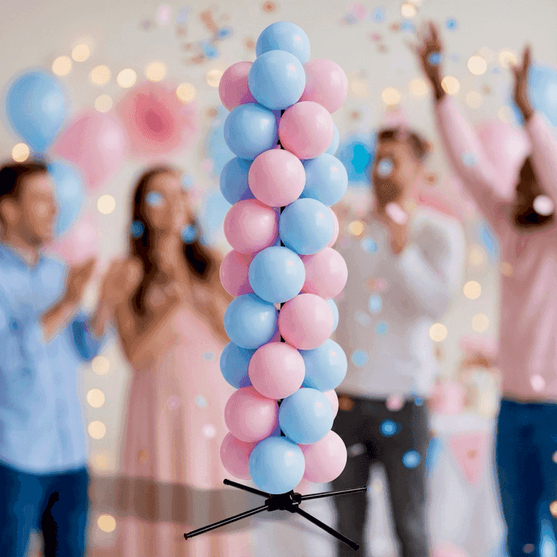 Pilar de globos gender reveal en rosa y azul