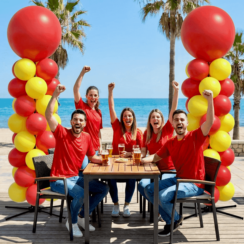 Decoración de globos para fiesta de fútbol en colores españoles – PilaMania
