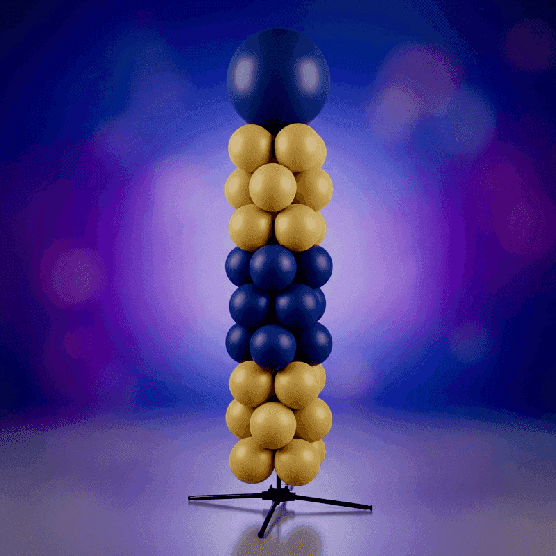 Colorida columna de globos como decoración de bienvenida en un evento