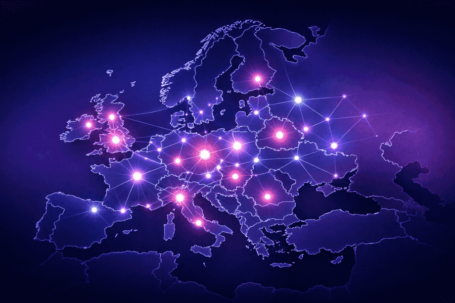 Mapa de Europa con los países donde se ha solicitado protección de patente de PilaMania