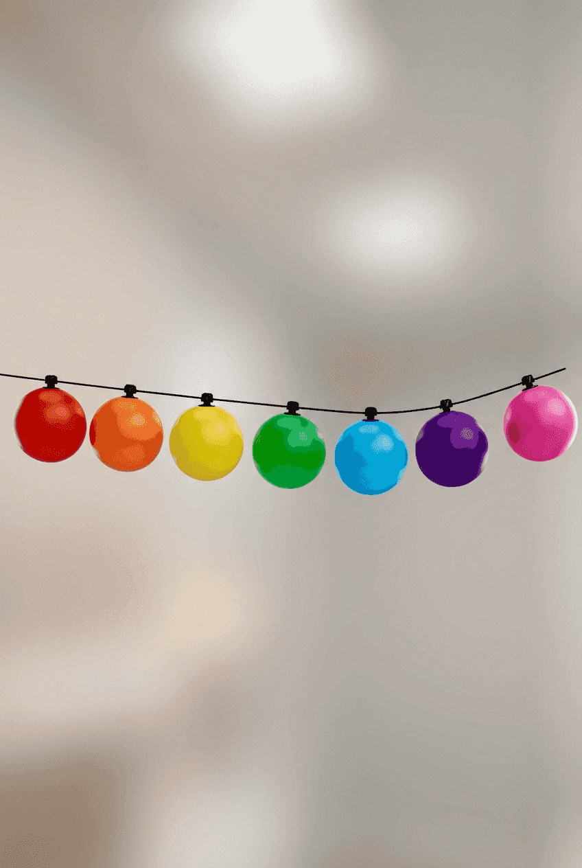 Colorida guirnalda de globos a lo largo de una escalera