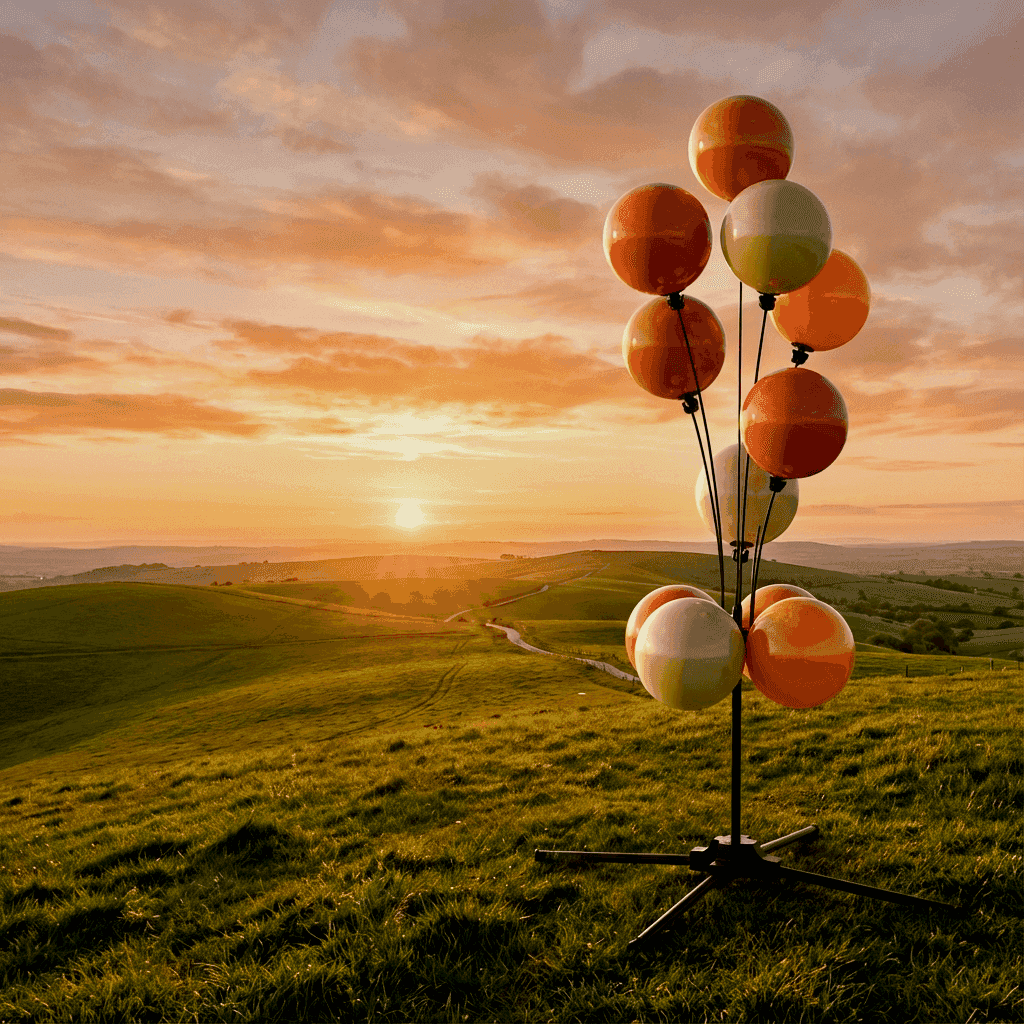 Un colorido arco de globos de PilaMania que crea un ambiente festivo en un entorno al aire libre