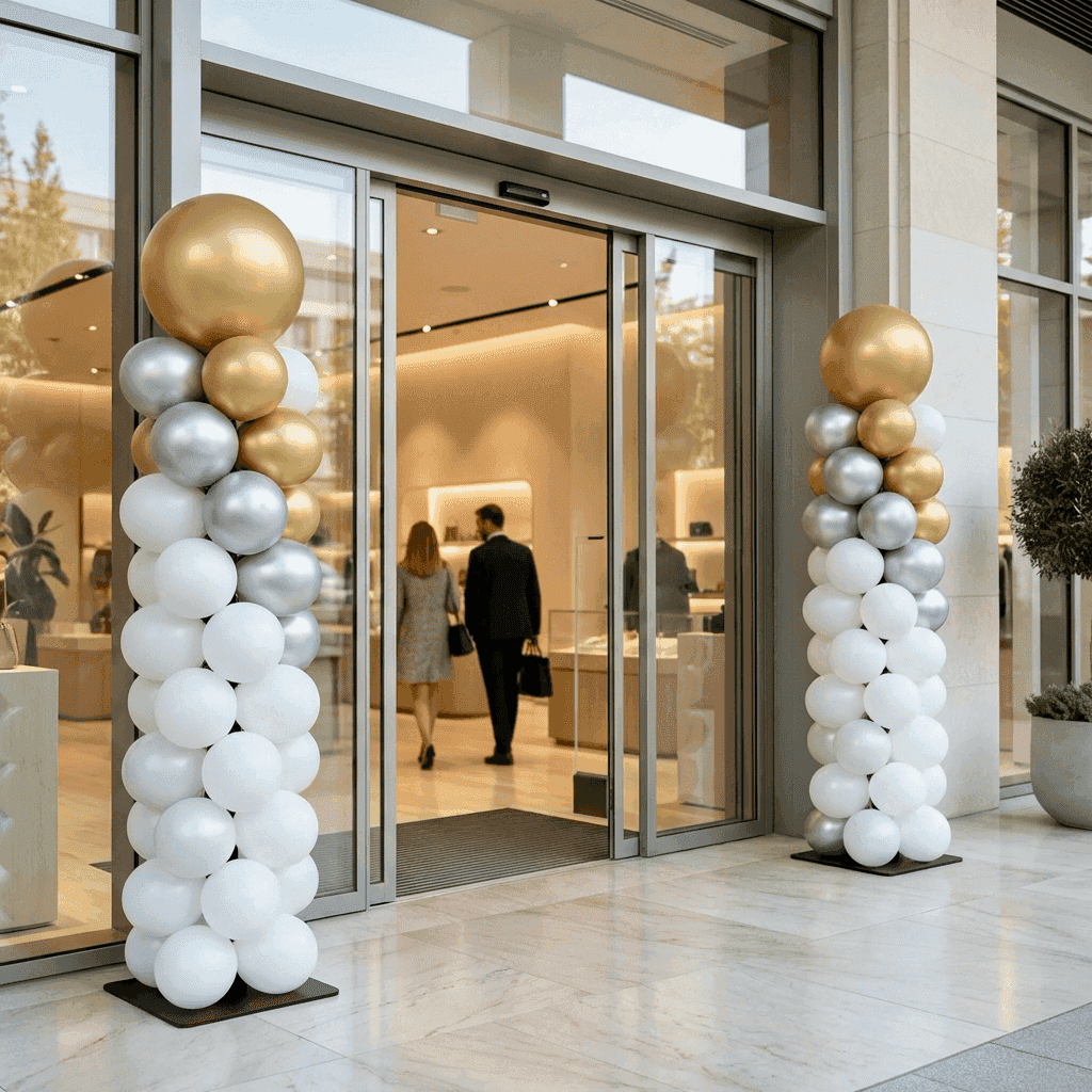 Decoración profesional de globos para apertura de tienda y comercio