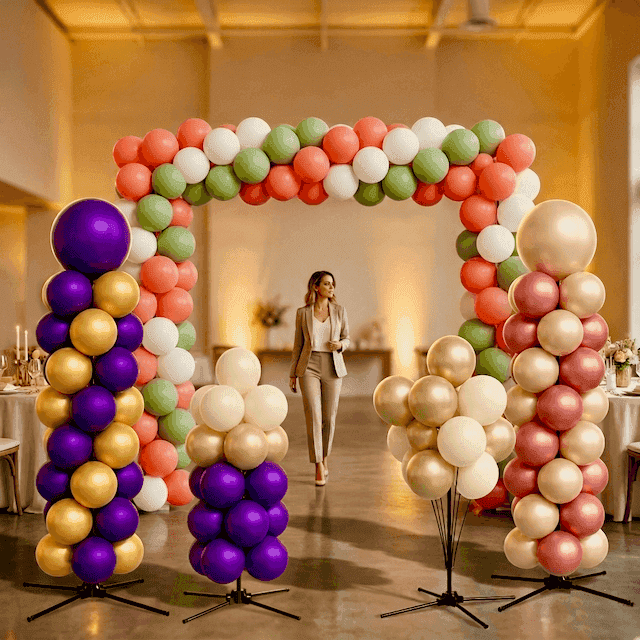 Decoración de globos reutilizable para fiestas temáticas — columnas, arcos y fuentes de PilaMania